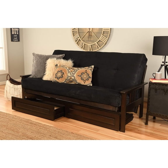 Wooden Futon Frame Set - Convertible Sofa Bed with Mattress - Espresso Finish