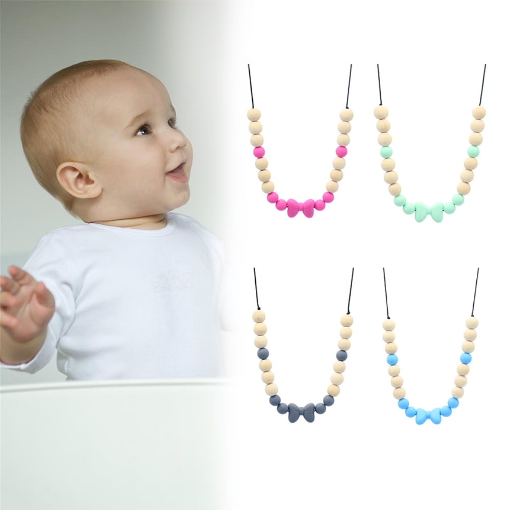 S Chain Baby Teething Necklace Teether Cute Charm BPA-Free Beads Silicone NEW 