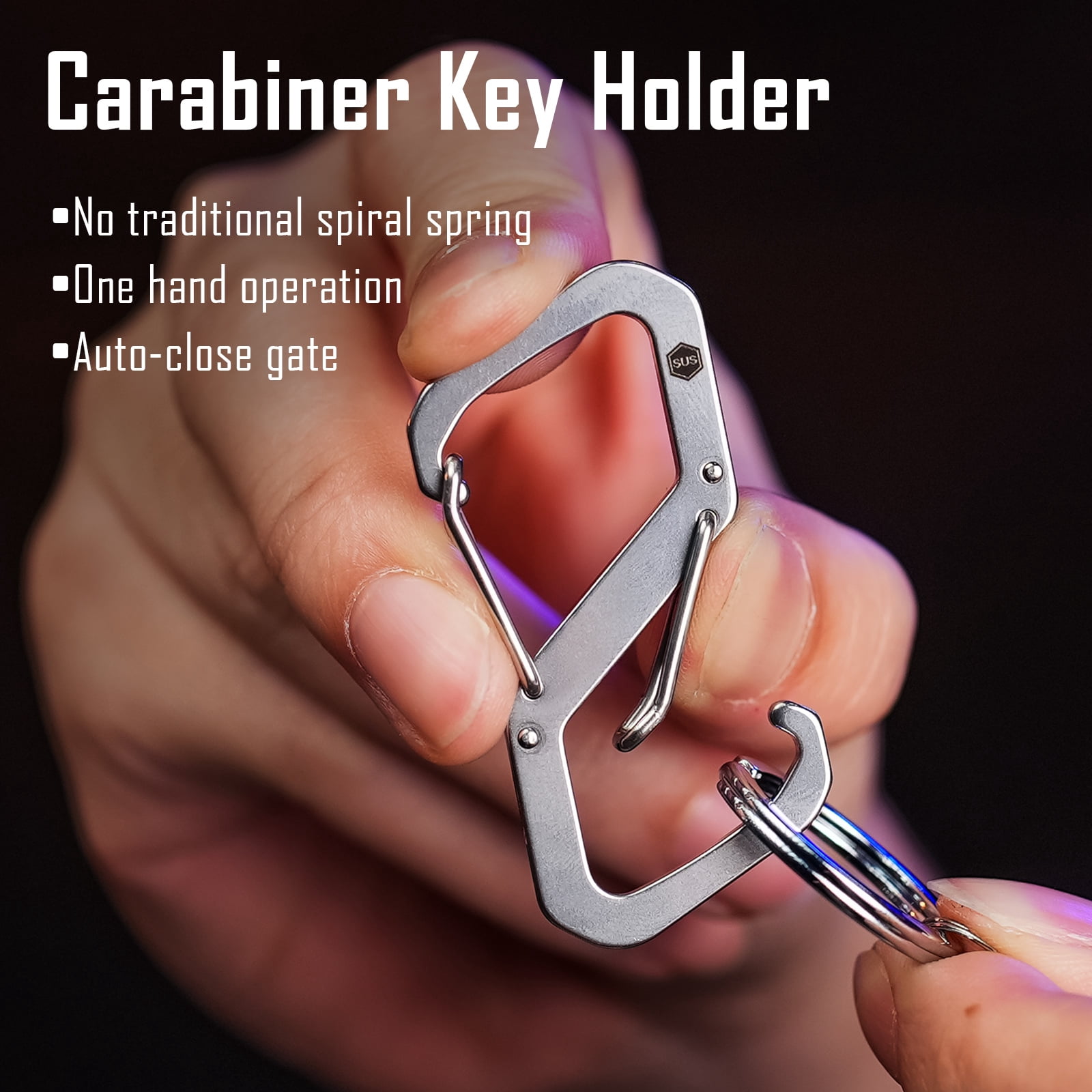 Key Unity Carabiner Keychain Clip with 4 Key Rings, KS07 Stainless Steel Dual Sided S Hook Keychain for Backpack, Belt Loops and Key Rings