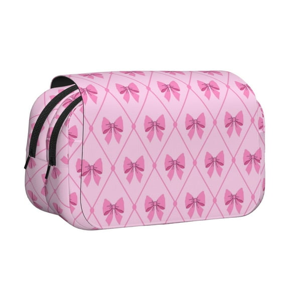 Kdxio Pink bows for Double Compartment Pen Case Oxford Organizer with Zipper Pockets for Students Artists