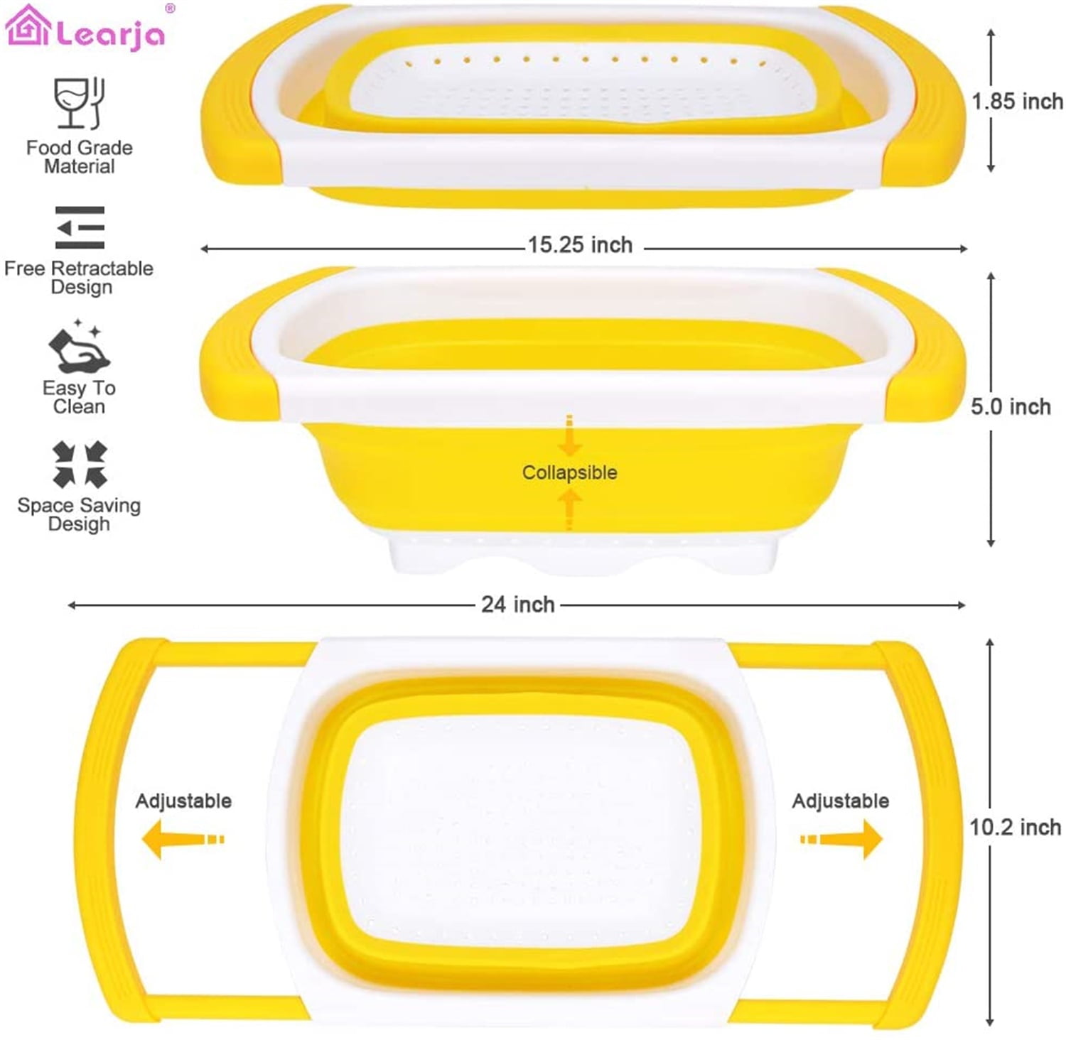 Kepooman Kitchen Over The Sink Collapsible Colander Strainer with Extendable Handles for Vegetable Fruit, Yellow Kepooman Kitchen Over The Sink Collapsible Colander Strainer with Extendable Handles for Vegetable Fruit, Yellow