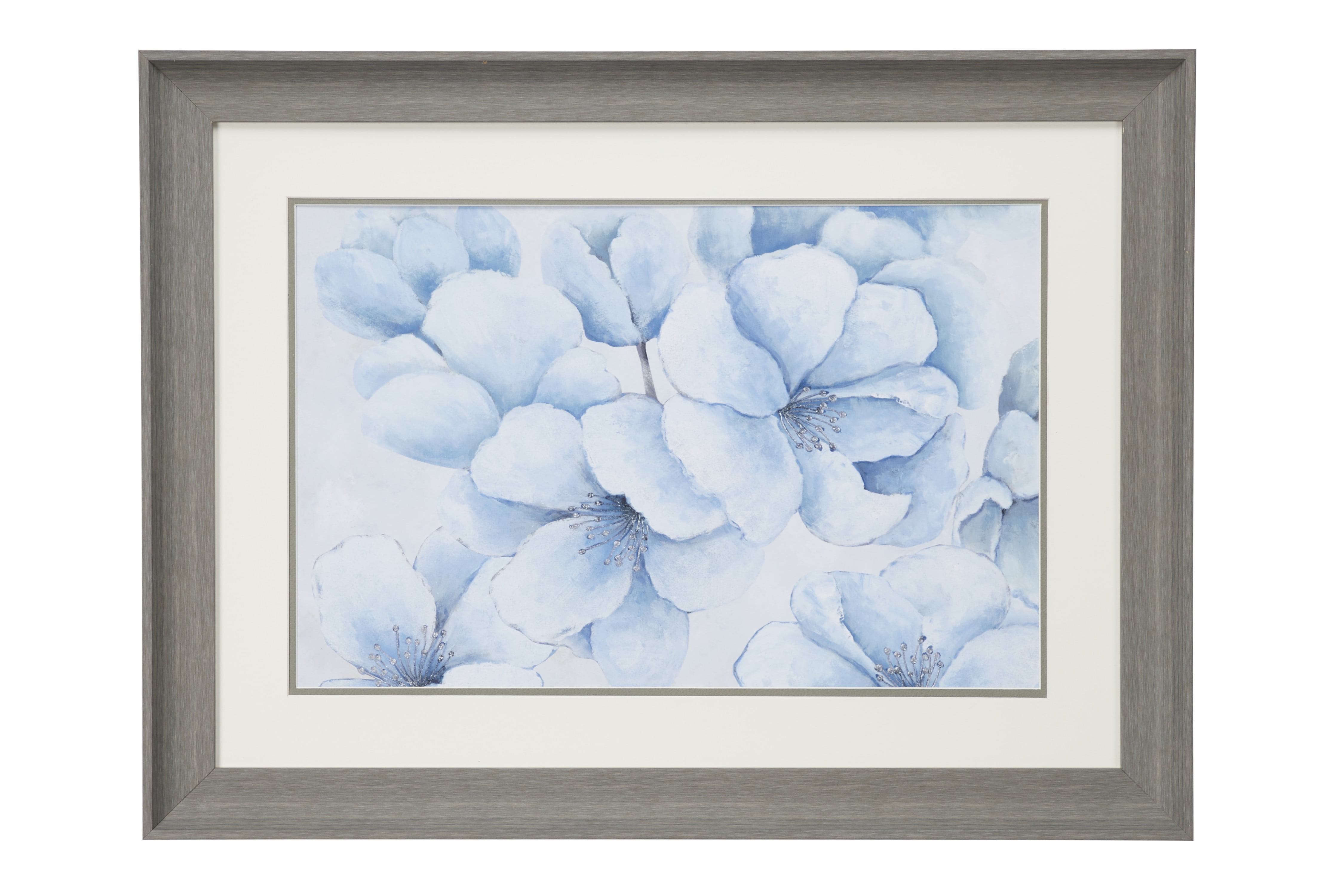 Decmode 23.5” x 17.5” Blue Flowers Print in Rectangular Gray Frame