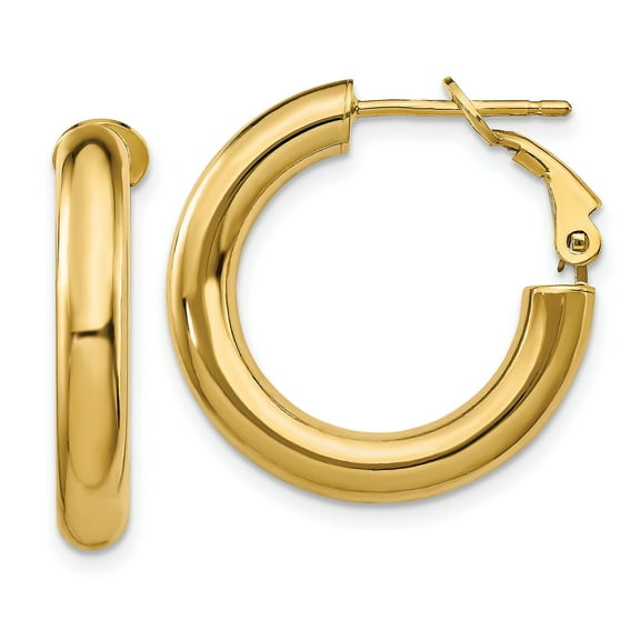 Primal Gold 14 Karat Yellow Gold 4x15mm Round Omega Back Hoop Earrings