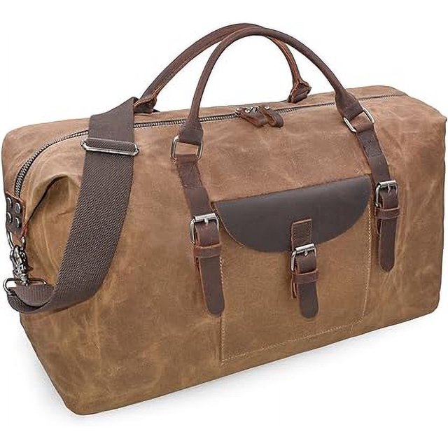 Bolso de Viaje para Hombre Bolso de Fin de Semana Bolso de Hombro de Lona Impermeable para Cuero Retro Bolso de Camping Grande Unisex para Bolso de Noche Marrón