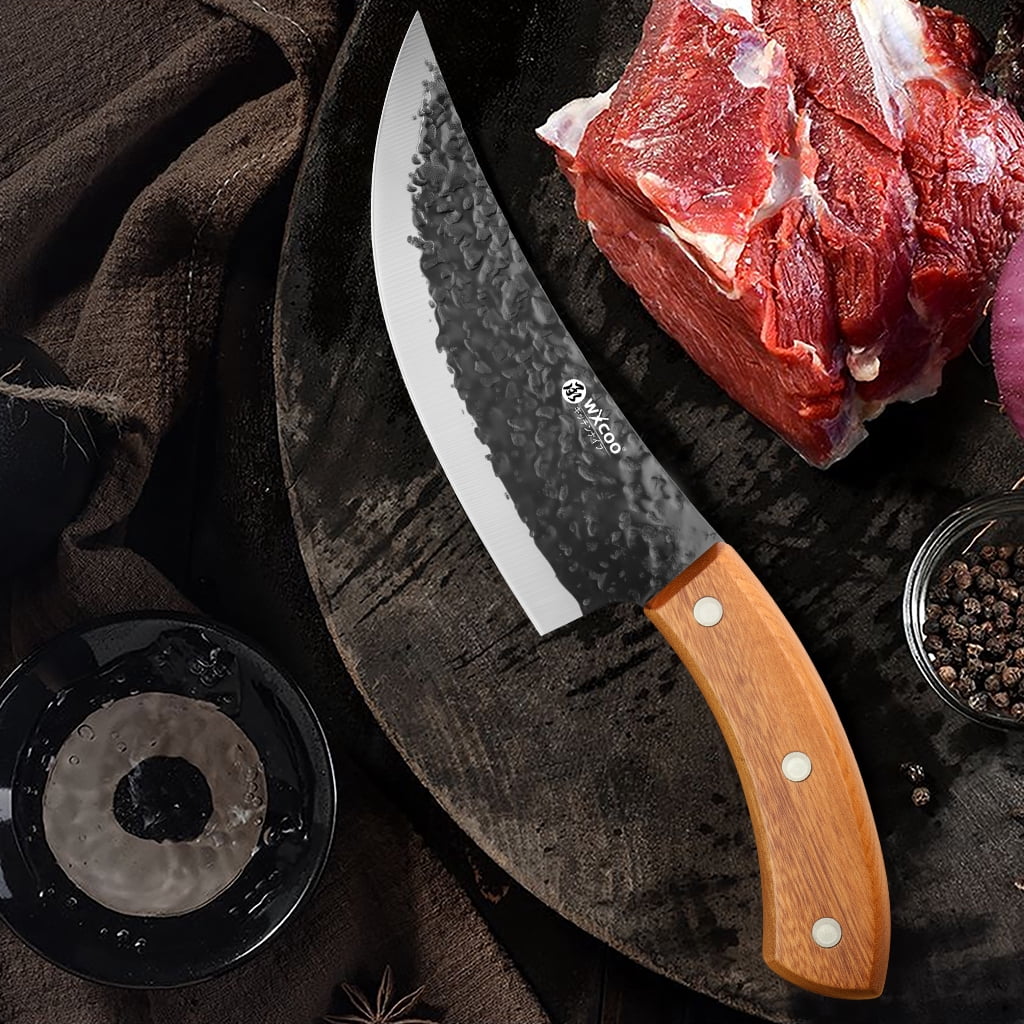 1/2pcs Hand Forged Meat Boning Knife, High Carbon Steel Full Tang Cleaver with Wood Handle, Ultra Sharp Kitchen Butcher Knife with Sheath