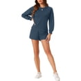 thumbnail image 2 of INSPIRE CHIC Women's Waffle Lounge Sets 2 Piece Long Sleeve Sweatshirt with Matching Shorts Outfits S Blue, 2 of 6