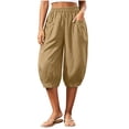 thumbnail image 3 of Zulora Women's High Waisted Wide Leg Capri Pants Stretchy Elastic Waist Pleated Cropped Trousers Loose Casual Summer Pants, 3 of 9