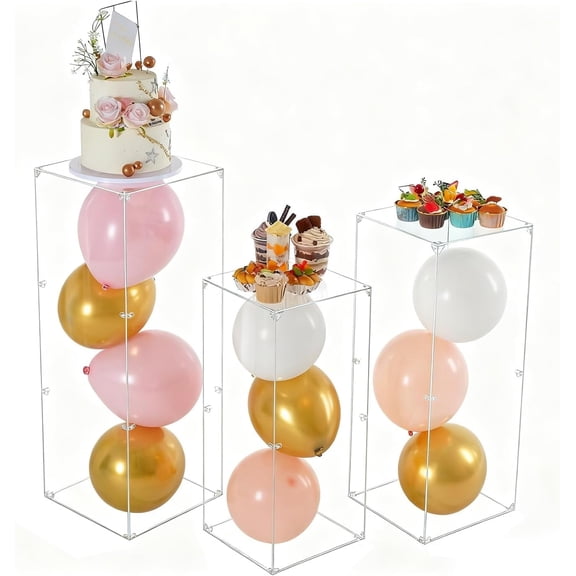 Vincidern 3pcs Acrylic Square Pedestal Stand,Clear Acrylic Display Pedestals for Wedding,Birthday Party,Bridal Shower,Events, Art Gallery,Room Decor