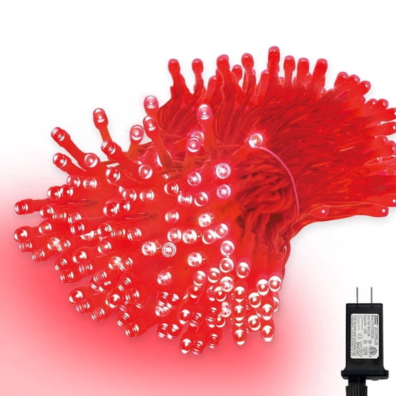 LAMPHOME 99ft 300 LED Red String Lights, 16 Modes Weatherproof Plug-in Lights for Christmas, Holiday & Window Decor