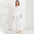 thumbnail image 3 of Conjunto de pijama de satén de manga larga para mujer: color liso, cintura elástica, comodidad de lujo para descansar y dormir, 3 of 3