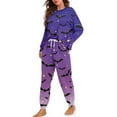 thumbnail image 2 of Yuyamidu Purple Bat Long Sleeve Pajamas for Women Set of 2 Halloween Loungewear Tops and Pants Casual Sleepwear Size 2XL Soft Pj Sets Womens Nightwear with Pockets, 2 of 7