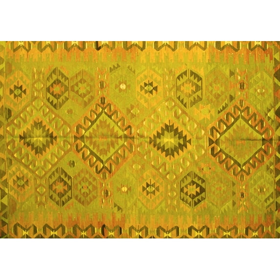 Ahgly Company Machine Washable Indoor Rectangle Persian Yellow Traditional Area Rugs, 2' x 5'