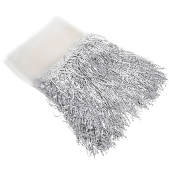 Worgeous Household Sewing Fabric Sequin Fringe Trim Silver 1 Piece 7.5In Wide 10Yards Long