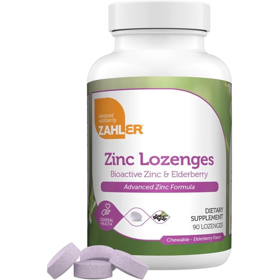 Zahler Elderberry Zinc Lozenges, 90 Count, Chewable Vitamins for Immune Support, Elderberry & Zinc Supplement for Adults & Kids