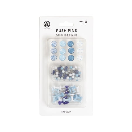 U Brands Fashion Push Pins, Set of 100, Assorted Shapes and Styles