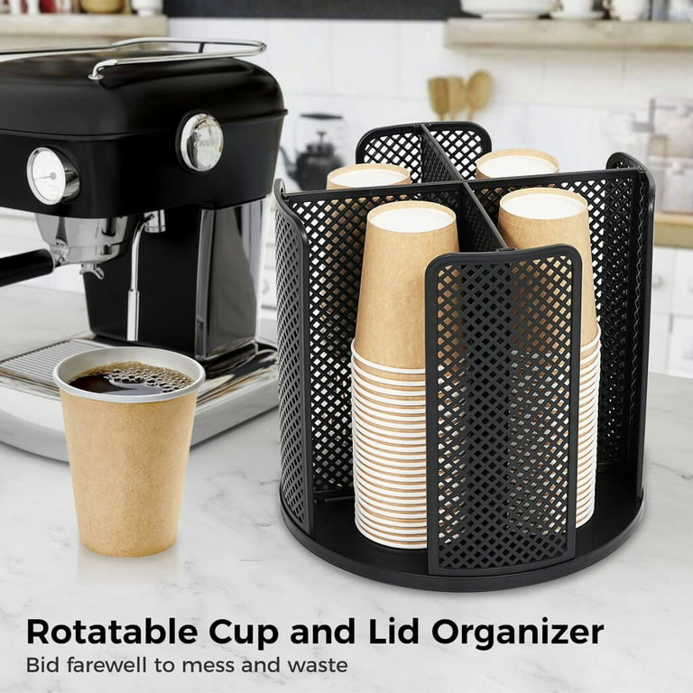 Paper Cup and Lid Holder Organizer Cup Dispenser Countertop, 4 Compartment  Disposable Coffee Cup Dispenser Plastic Cup Storage Organizer for Breakroom  Coffee Station Bar Buffet Kitchen Cabinet 