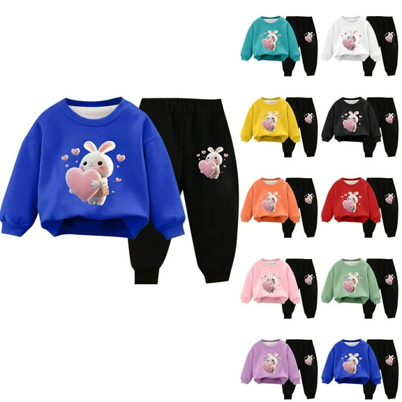 Fesfesfes Toddler Sweatsuit 4T Printed Boys and Girls Hoodie And Pants Set Children Loose Pullover Sweater Casual Hoodie