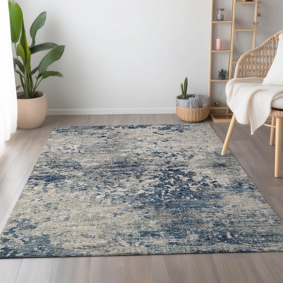 Addison Rugs Mayfield Washable Transitional Soft Abstract Blue Rectangle Rug, 10' x 14'