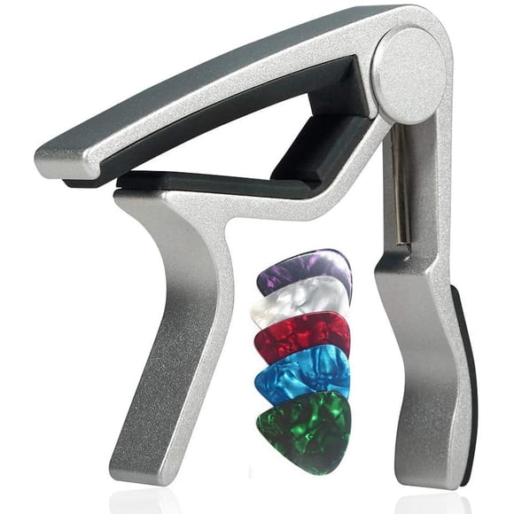 WINGO Quick-Change capo for Acoustic and Electric Guitars with 5 Picks for Free,Silver