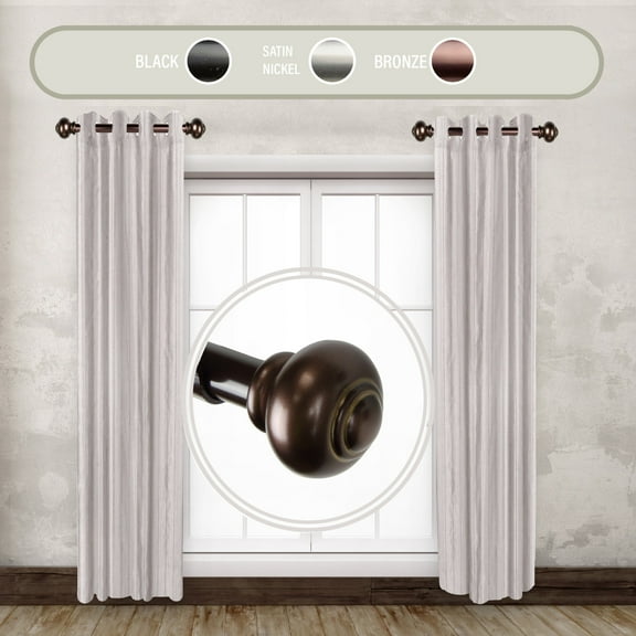 Acer 1" dia. Side Curtain Rod 12-20 inch long (Set of 2) - Black