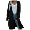 thumbnail image 1 of Ladies Winter Fashion Coat Crew Neck Knitwear Mid Length Trench Coat Long Sleeve Open Front Cardigan Cable Knitted Warm Outer Coat Solid Color Overcoat, 1 of 5