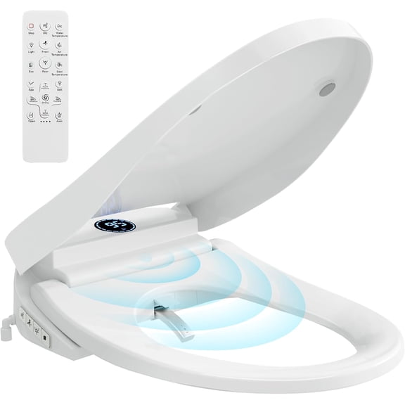 Auto Open/Close Lid Bidet Toilet Seat Elongated Smart Toilet Seat with Instant Warm Water Heated Bidet Seat &; Warm Air Dryer Multiple Wash Methods Remote Control ECO Mode