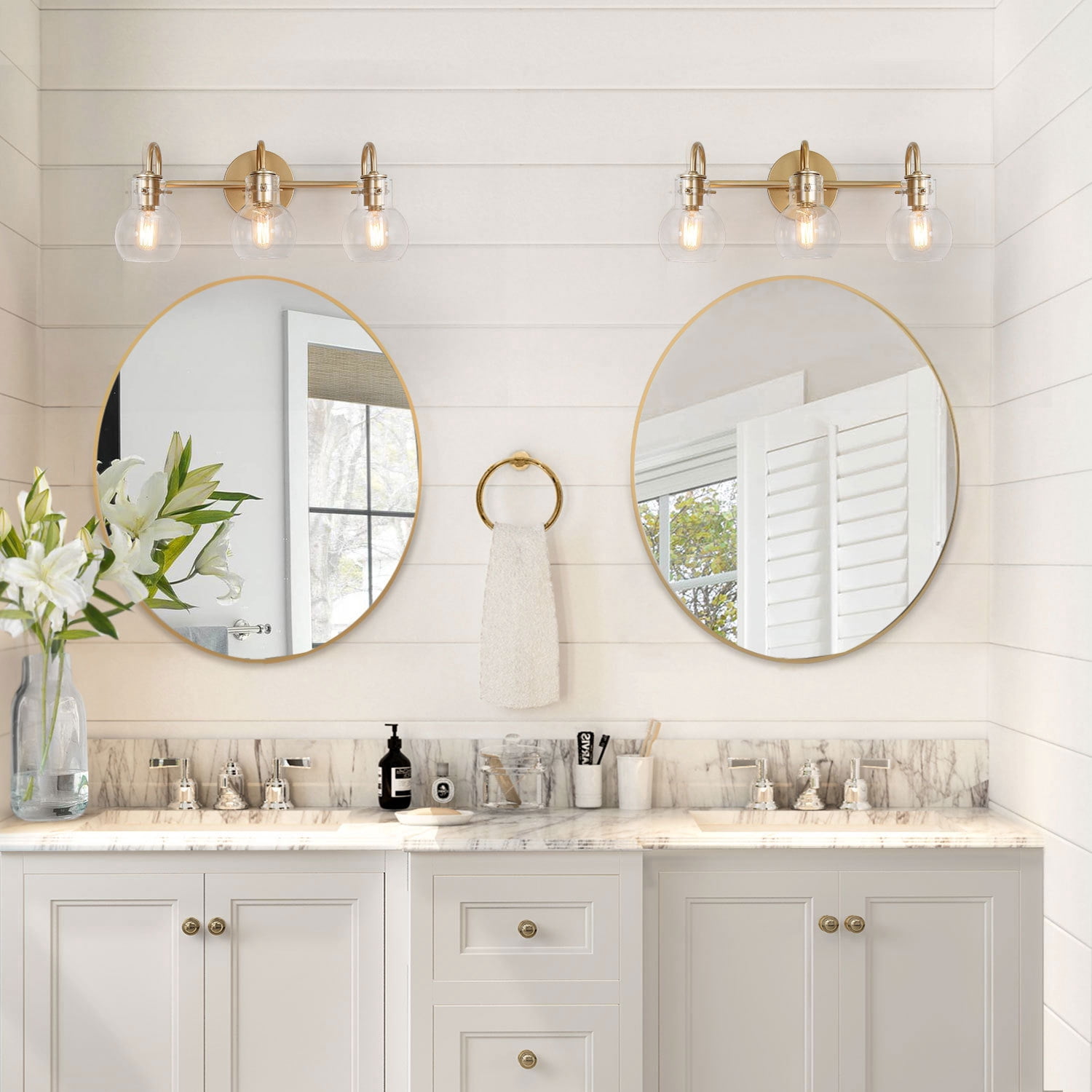 LNC Wall Light Gold 3-Light Modern Bathroom Vanity Fixture with Clear Glass