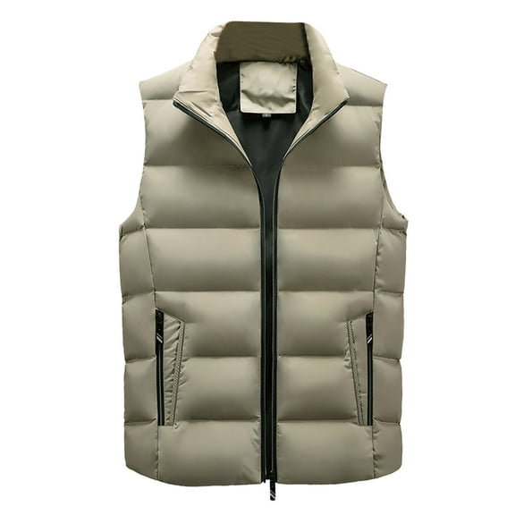 Men's Autumn&Winter Solid Color Sleeveless Stand-up Collar Vest Parkas
