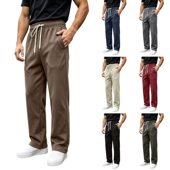 Men's Heavyweight Fleece Sweatpants Solid Color Thick Straight Leg Pants Loose Casual Breathable Sweatpants with Pockets