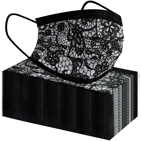 XIRQI Pack of 50 Lace Disposable Face Masks Printed,3-Layer Disposable Adult Face