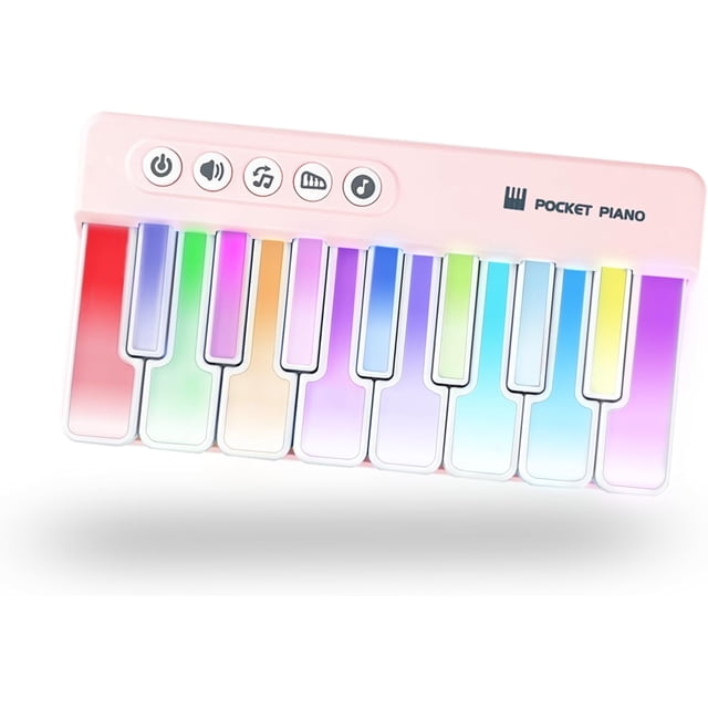 Mini Keyboard Piano Toy, Portable Light Up Pocket Piano for Toddlers Kids.,Pink