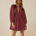 thumbnail image 2 of TJAZFJPA Robes de Maternité Séance Photo Femmes Aguichant à Manches Longues Col en V Robe à Taille Décontractée Ample Fluide Robe Mini Rouge Robe Mini Robes Campagnardes pour Femmes, 2 of 5
