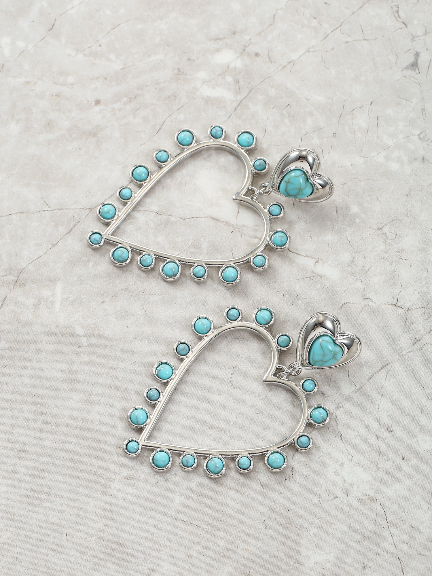 Packed Party Women's Cowgirl Turquoise Heart Dangling Stud Earrings, 1 Pair