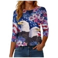 thumbnail image 4 of vigerkar 250 Anniversary USA 3/4 Sleeve Shirt for Women 250th Patriotic Shirts Casual American Flag and Stars Print Shirt (Blue, 3XL), 4 of 8