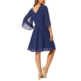 thumbnail image 3 of INSPIRE CHIC Women's Chiffon Dresses Flutter 3/4 Sleeve Crewneck Flowy Knee Length Dress Cocktail Party Wedding Outfits L Dark Blue, 3 of 6