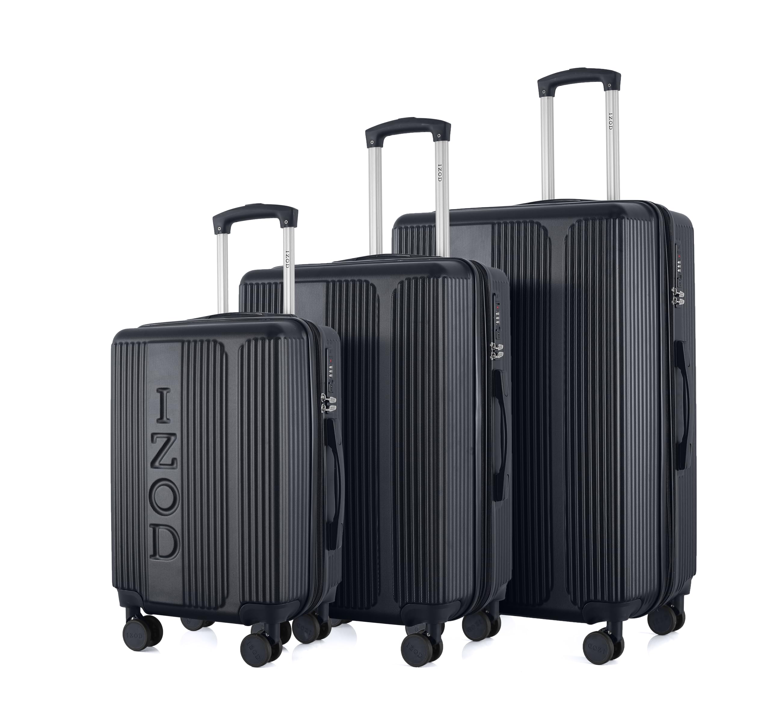 IZOD Hyman Expandable ABS Hard Shell Luggage Set - Durable ABS Hard Shell Construction - Double Water-Resistant Nylon Coil – Versatile Sizes 28", 24", 20" - 3-Piece Spinner Luggage Set (Black)