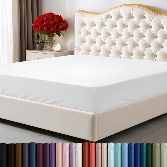AUQ 2026 New Queen Fitted Sheet - Bottom Sheet - Deep Pocket - Soft Microfiber - Shrinkage and Fade Resistant - Easy Care -1 Fitted Sheet Only (White)