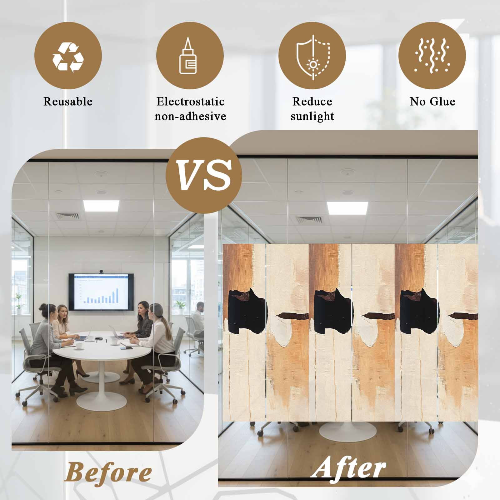 Beige Black Window Privacy Film Abstract Art Mottled Graffiti Color Block Modern Decorative Glass Window Film UV Blocking Static Cling Non-Adhesive Sticker Covering for Home Door 23.6 x 78.7 inches