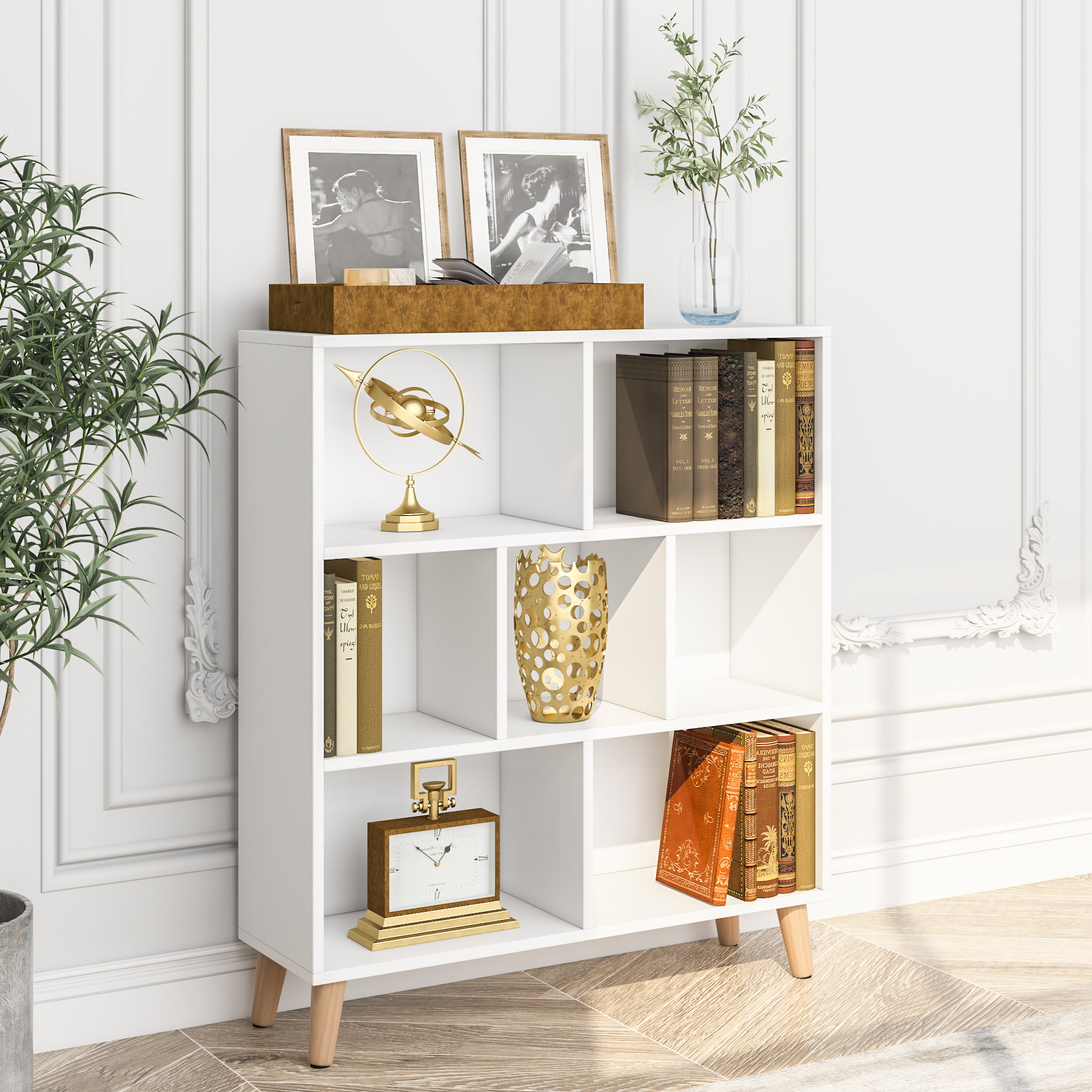 Dark Oak Homfa Bookcase Storage Shelf 3 Tier Wood Bookshelf Display Stand 6 Cubes Unit for Home Office Cabinet 
