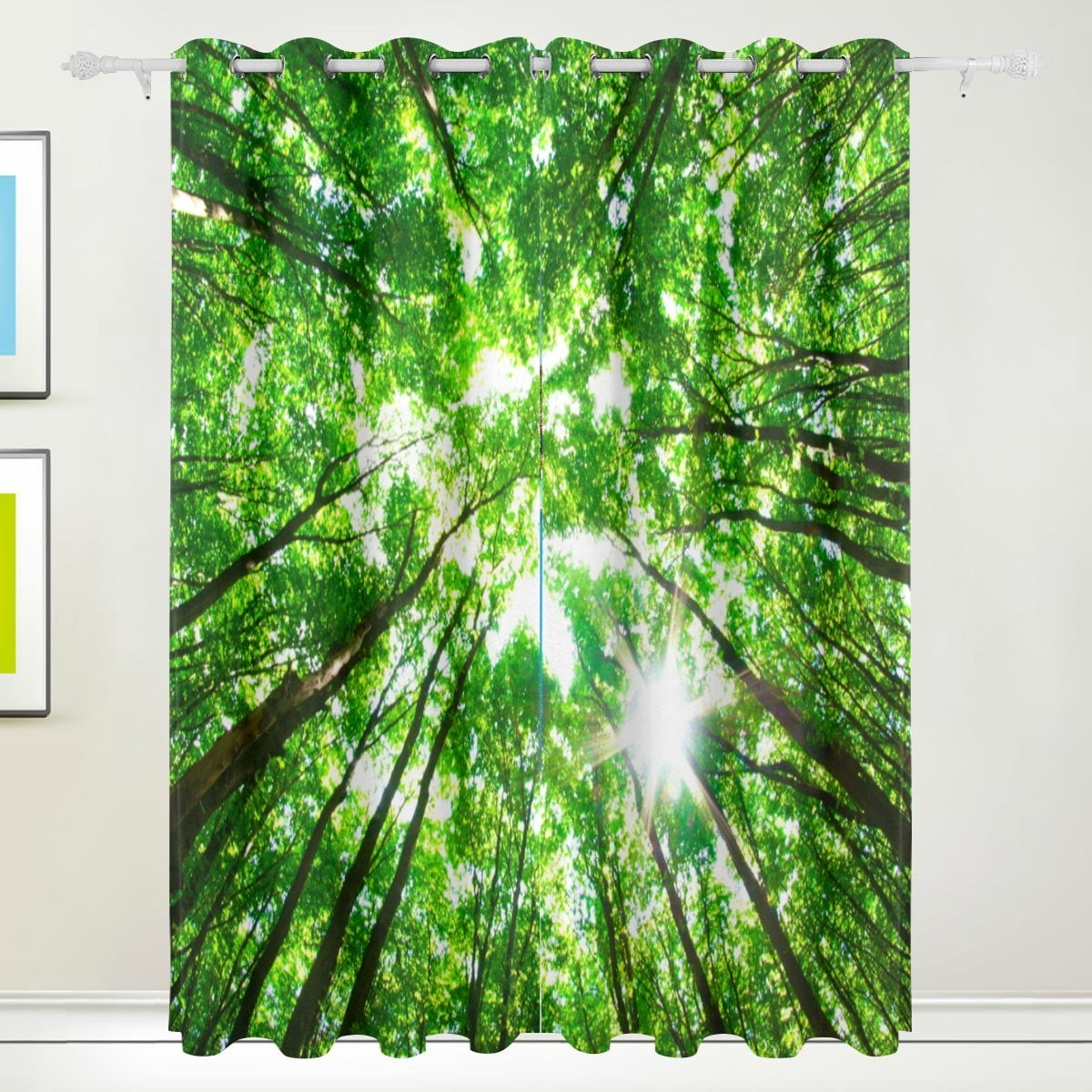 POPCreation Green Forest Window Curtain Blackout Curtains Darkening Thermal Blind Curtain for
