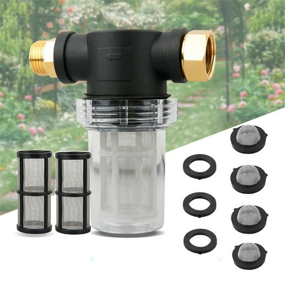 Accesorio de Filtro de Sedimentos para Manguera de Jardín E Hidrolavadora, Entrada Macho de 3/4" X Rosca Hembra de 3/4", Elimina Residuos y Sedimentos, Protege La Bomba, Incluye 2 Filtros de Malla.
