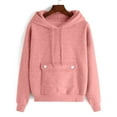 thumbnail image 5 of Fewfanhot Women's Fashion Hoodies & Sweatshirts Solid Basic Fleece Loose Hoodie Sweatshirt Long Sleeve Kangaroo Pocket Drop Shoulder Pullovers Top, 5 of 9