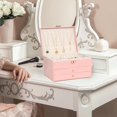 thumbnail image 3 of Earring Jewelry Box For Women Girl Stud Organizer, 3 Layers Girl Jewelry Organizer Box With Lock Earring Holder Organizer Necklace Ring Jewelry Organizer Box For Girls (PInk, 3 layer), 3 of 8