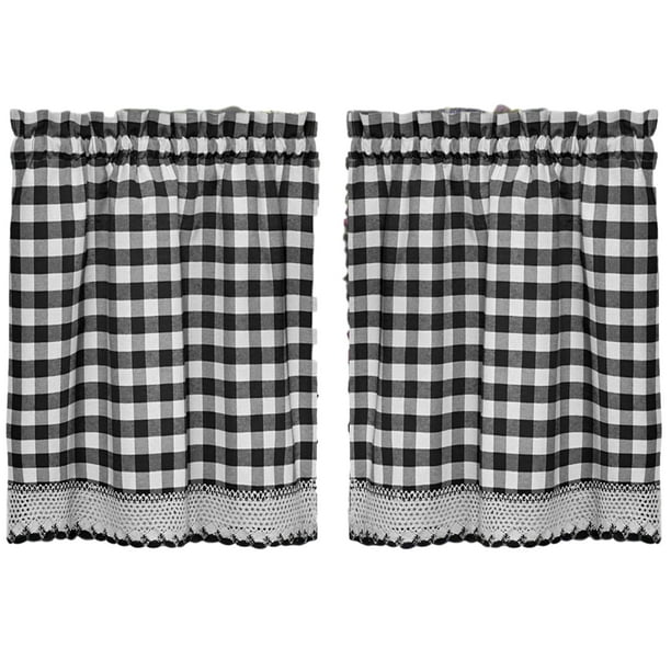 Woven Trends Farmhouse Curtains Kitchen, Black Plaid Curtains For Kitchen