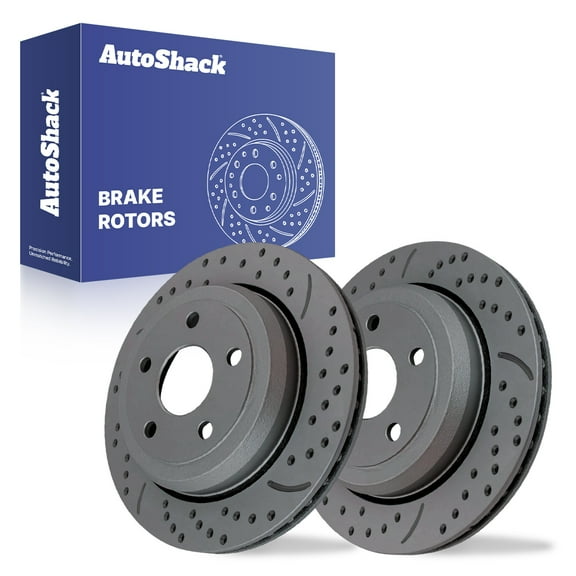 AutoShack Rear Vented Drilled & Slotted Coated Brake Rotors Black Matte Finish 2-PC Set Replacement for 2011-2021 Jeep Grand Cherokee 2011-2025 Dodge Durango BlackShield 12.97" (329.5 mm)