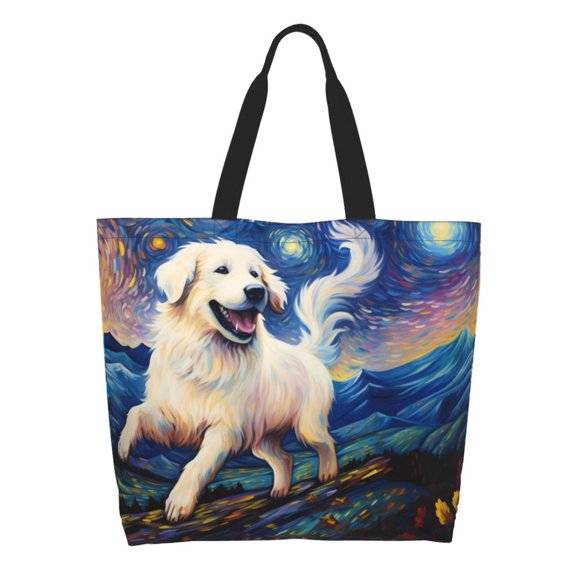 Rocae Vintage Starry Sky Puppy for Big Capacity Shoulder Bag with Pockets,Tote Bag for Women Handbag