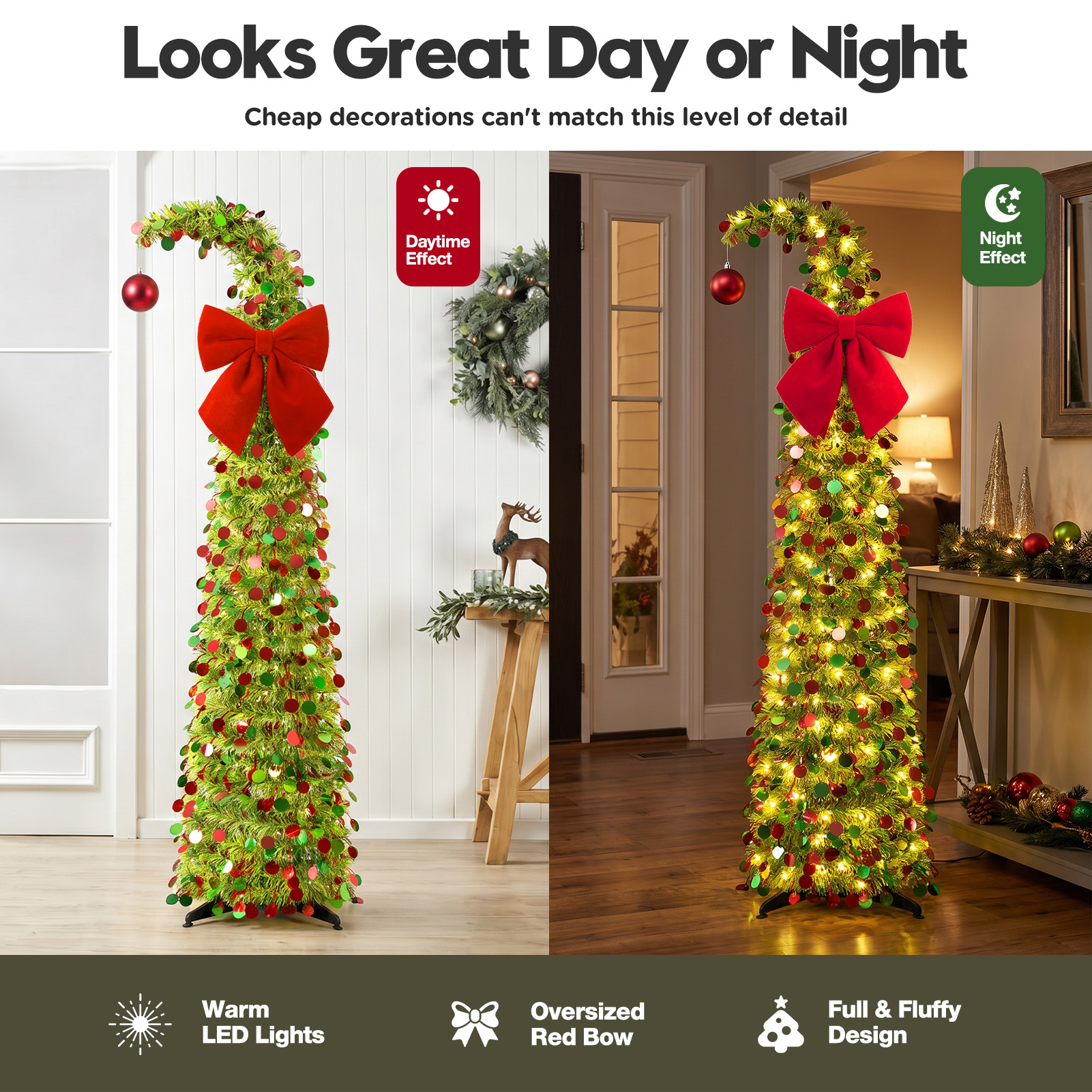 Ayieyill 5-Ft Collapsible Pencil Christmas Tree With Tinsel photo 8