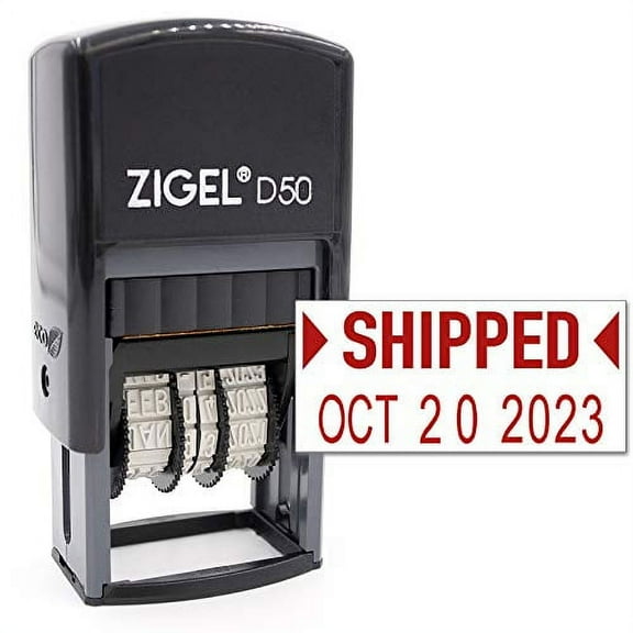 ZIGEL Date Stamp with Shipped - Self Inking Date Stamp - Red