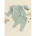 thumbnail image 4 of Suealasg Infant Girl Fall Outfits 3 6 12 18 Months Long Sleeve Crew Neck Floral Ribbed Romper +Long Pants +Headband Newborn Baby Girl Casual Autumn 3Pcs Clothes, 4 of 7