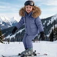 thumbnail image 2 of vdgthytj Little Kids 2 Piece Snowsuits Full Zip Long Sleeve Hooded Snow Jacket Bib Snow Pants Boys Girls Outdoor Ski Outfits(3-4 Years,Blue), 2 of 7
